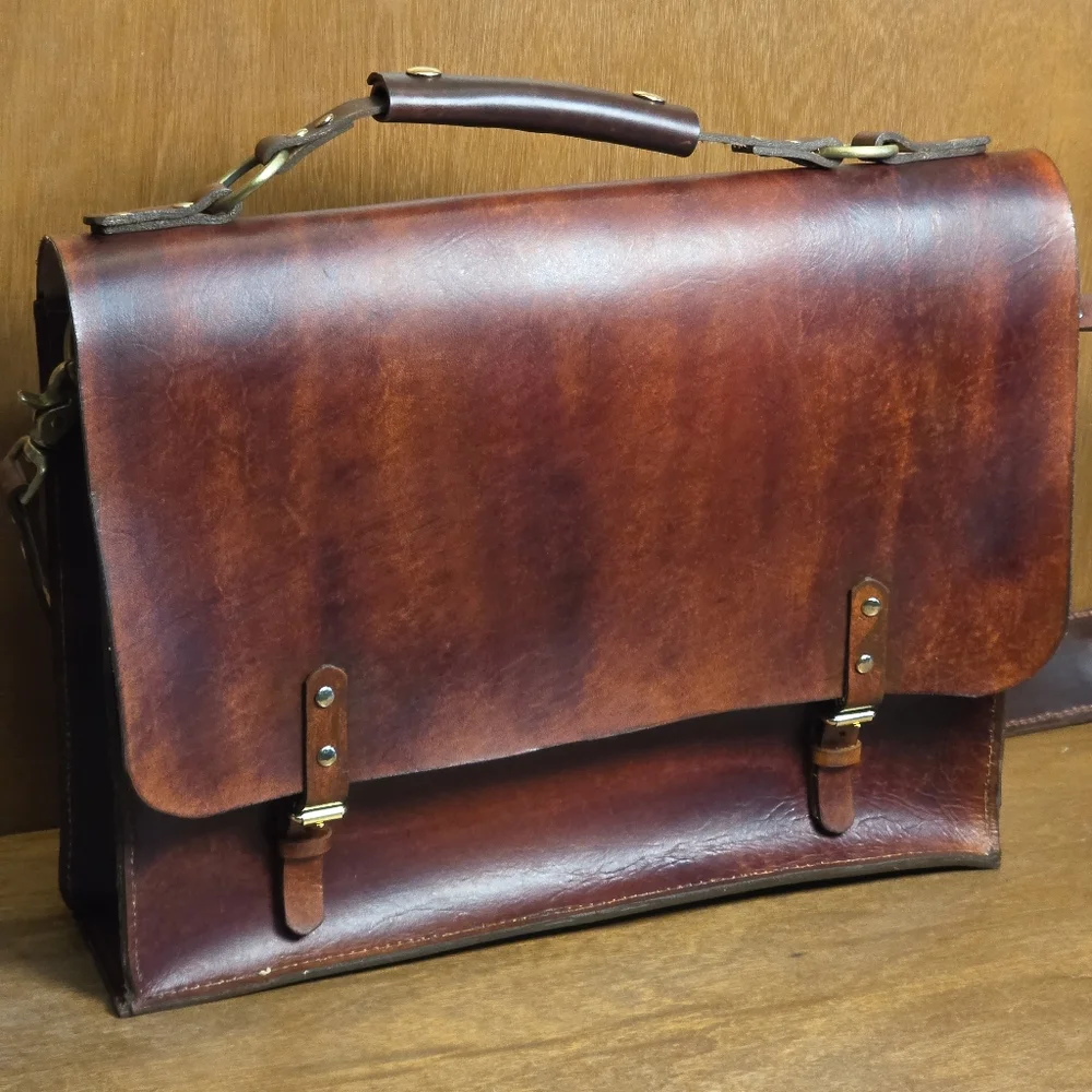 VINTAGE ENGLISH THICK LEATHER BRIEFCASE ATTACH PORTFOLIO LONDON